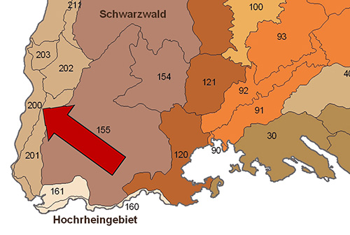 Die Markgräfler Rheinebene in der Großlandschaft Südliches Oberrhein-Tiefland - Quelle LUBW