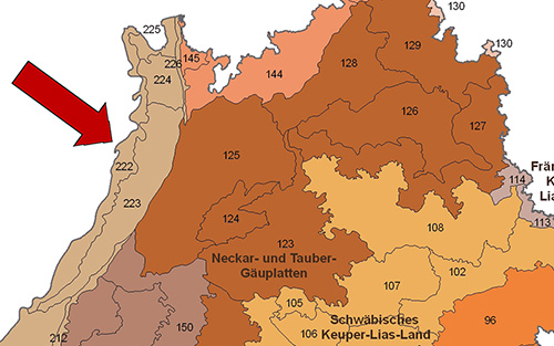 Die Nördliche Oberrhein-Niederung in der Großlandschaft Oberrheinisches Tiefland und Rhein-Main-Tiefland - Quelle LUBW