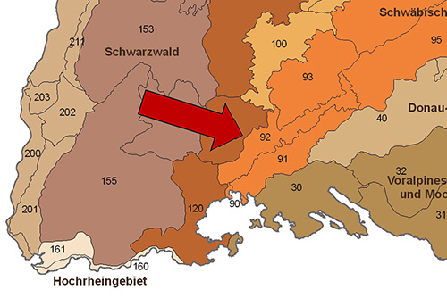 Baar-Alb und Oberes Donautal in der Großlandschaft Schwäbische Alb - Quelle LUBW