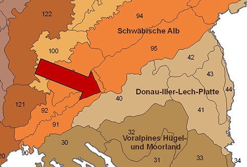 Die Donau-Ablach-Platten in der Großlandschaft Donau-Iller-Lech-Platten - Quelle LUBW