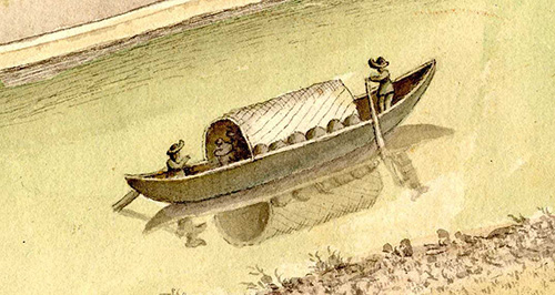 Talfahrt eines mit Gütern und Passagieren beladenen Boots auf dem Main, Kartenausschnitt, 1807. Quelle LABW (StAWt R K 1202)