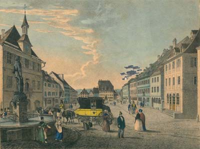 Der Marktplatz in Pforzheim, erste Hälfte 19. Jahrhundert (GLA J-B Pforzheim 12) 