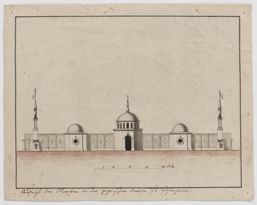  Aufriss der Moschee im Hohenheimer Dörfle, 1807. [Quelle: Landesmuseum Württemberg]