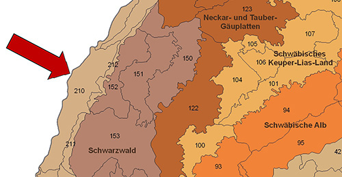 Die Offenburger Rheinebene in der Großlandschaft Mittleres Oberrhein-Tiefland - Quelle LUBW