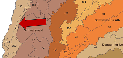 Die Lahr-Emmendinger Vorberge in der Großlandschaft Mittleres Oberrhein-Tiefland - Quelle LUBW