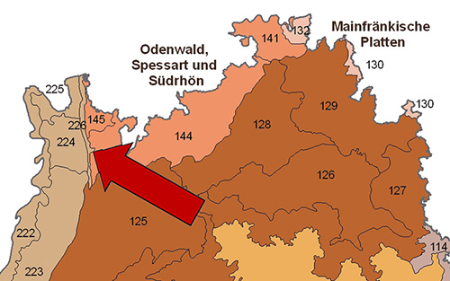 Die Bergstraße in der Großlandschaft Oberrheinisches Tiefland und Rhein-Main-Tiefland - Quelle LUBW