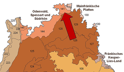 Der Sandstein-Spessart in der Großlandschaft Odenwald, Spessart und Südrhön - Quelle LUBW