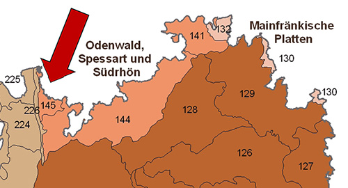 Der Vordere Odenwald in der Großlandschaft Odenwald, Spessart und Südrhön - Quelle LUBW