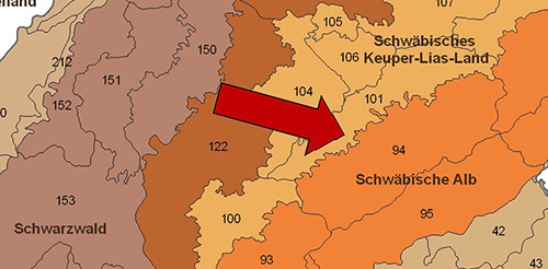 Die Mittlere Kuppenalb in der Großlandschaft Schwäbische Alb - Quelle LUBW