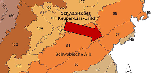 Lonetal-Flächenalb in der Großlandschaft Schwäbische Alb - Quelle LUBW