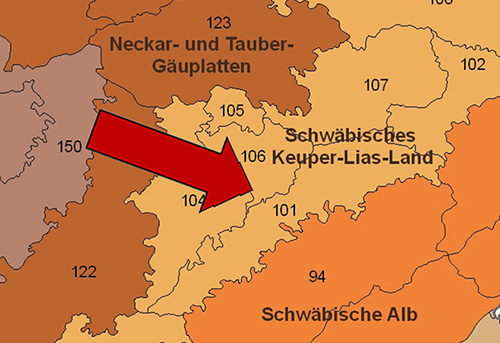 Das Mittlere Albvorland in der Großlandschaft Schwäbisches Keuper-Lias-Land - Quelle LUBW