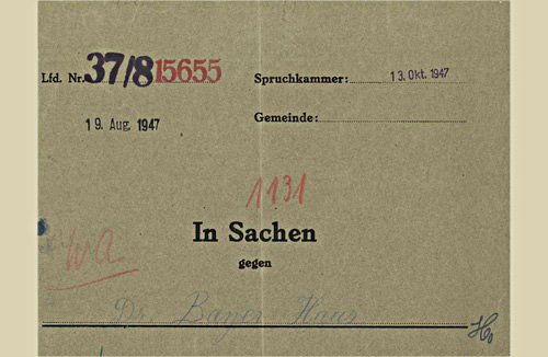 Spruchkammerakte aus dem Bestand EL 902/20 Staatsarchiv Ludwigsburg - Verfahrensakten der Spruchkammer 37, Stuttgart. Quelle LABW (StAL EL 902/20 Bü 46100)