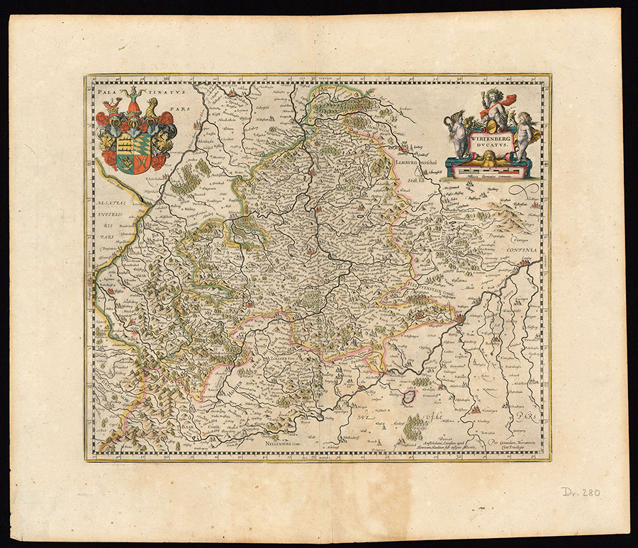Karte des Herzogtums Württemberg von Gerhard Mercator, um 1630 [Quelle: Landesarchiv BW, HStAS N 100 Nr. 280]