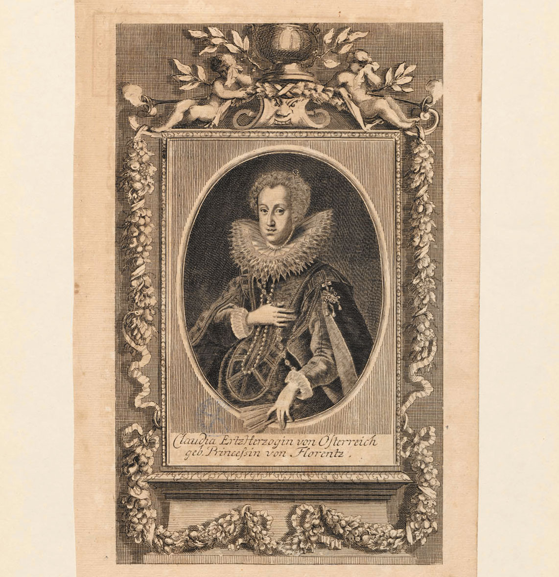 Claudia, Erzherzogin von Österreich (1604-1648), geborene de Medici, Prinzessin von Toskana, Kupferstich, entstanden vor 1733 [Quelle: Unibibliothek Tübingen]
