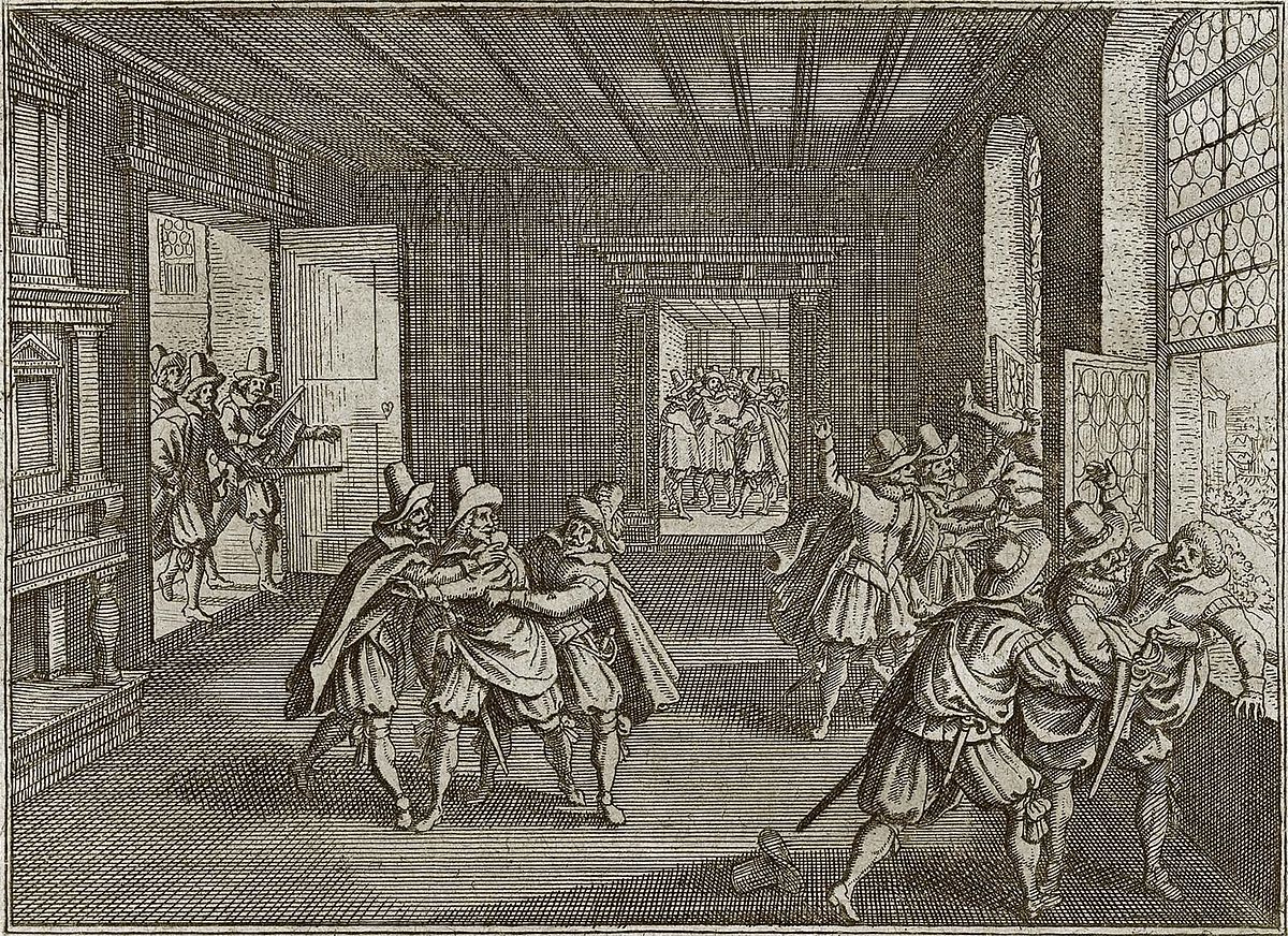  Fenstersturz zu Prag 1618; Illustration aus Theatrum Europaeum, Bd. 1 [Quelle: Württembergische Landesbibliothek] 