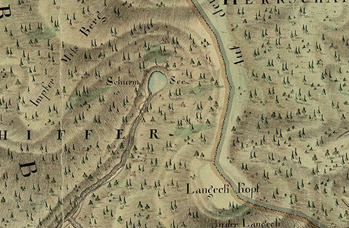 Der Schurmsee auf einer Karte der Windeckischen Waldungen, 1780 - Quelle LABW