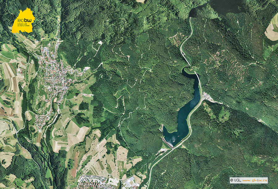 Das Wehrabecken, zusammen mit dem Hornbergbecken Teil der Kraftwerkskaskade der Schluchseewerke, Quelle: LGL BW