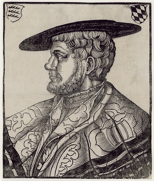 Porträt Herzog Christoph von Württemberg von Hans Brosamer um 1530, Holzschnitt. Vorlage: Landesarchiv HStAS J 300 Nr. 774