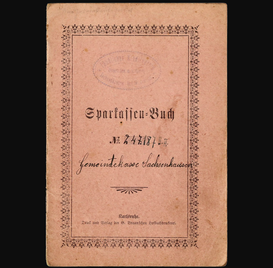 Der bargeldlose Zahlungsverkehr breitete sich aus: Spätestens ab 1924 hatte die Gemeindekasse Sachsenhausen ein Sparkassenkonto, wie dieses Dokument beweist. Quelle: Landesarchiv BW, StAWt S-S 8 Nr. 92.. Zum Vergrößern bitte klicken.