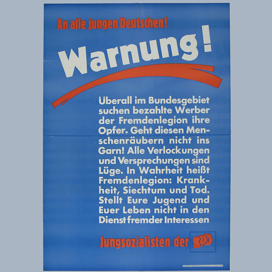 Plakat der Jusos, Französische Besatzungszone, 1952. Vorlage: Landesarchiv BW, StAF W 113 Nr. 0201. Zum Vergrößern bitte klicken.