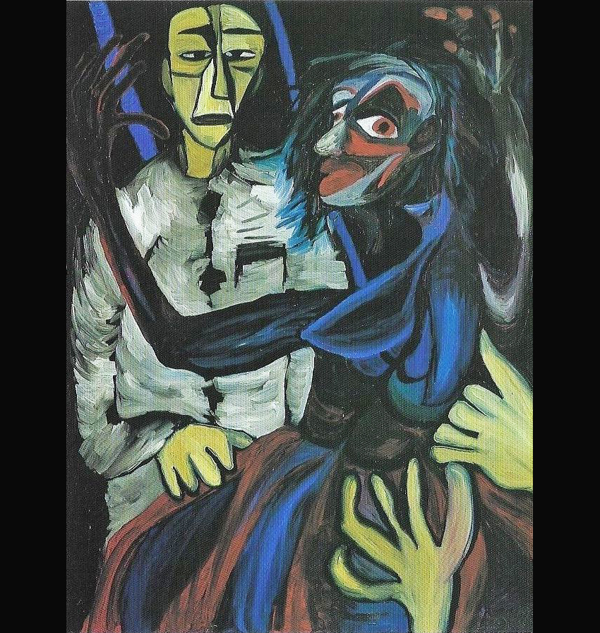 „Gefangene“, Ölbild auf Leinwand von Annemarie Brenner, 120x90 cm, 1983 [Quelle: Annemarie Brenner]. Zum Vergrößern bitte klicken.