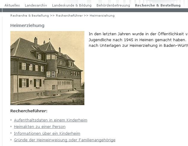 Der Rechercheführer (Ausschnitt) [Vorlage: Website des Landesarchivs Baden-Württemberg] . Zum Vergrößern bitte klicken.