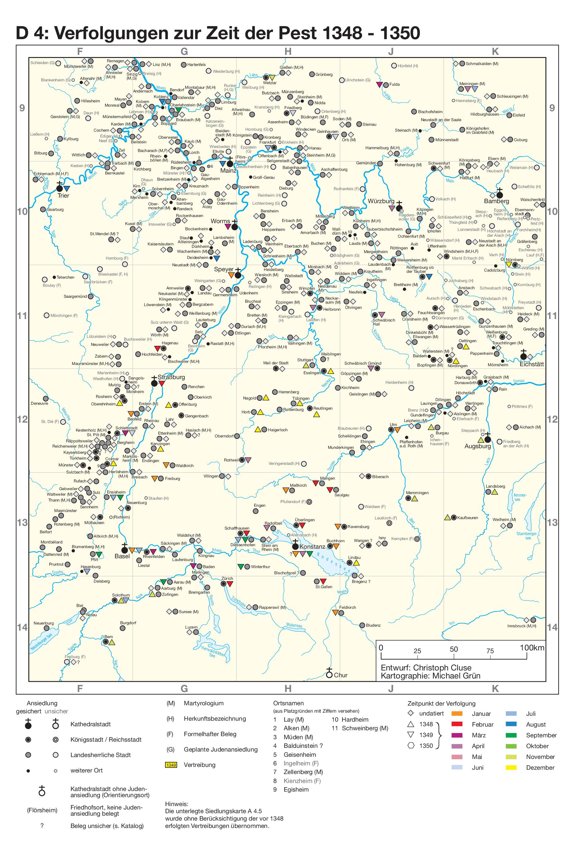 Karte D 4 Verfolgungen zur Zeit der Pest 1348 bis 1350
