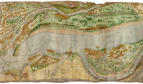 Kurpfälzische Rheinstromkarte, Wilhelm Besserer zugeschrieben, Ende 16. Jahrhundert (GLA H Rheinstrom Nr. 19)