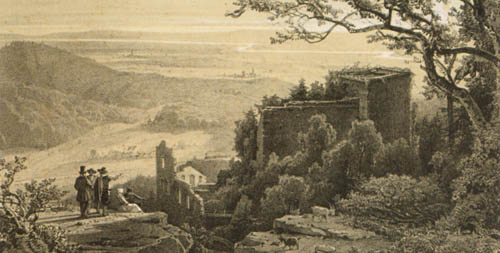 Ruinen des Schlosses Hohenbaden, Grafik von 1866 (GLA J-B Baden-Baden 73)