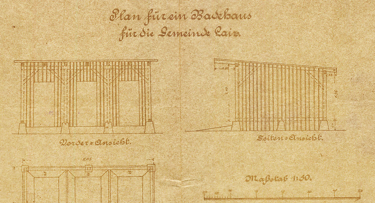 Plan zur Einrichtung eines Badehauses in Laiz, um 1929, (Quelle: Landesarchiv BW, StAS Ho 199 T 5 Nr. 1691, Bild 11)