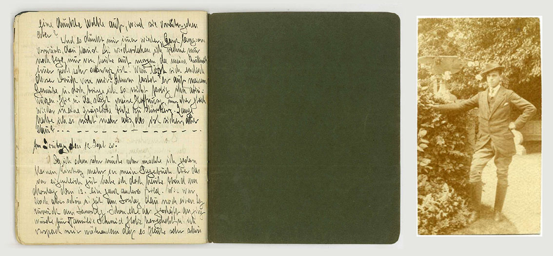 Tagebuch von Karl Fraaß, 20. Oktober 1918 - 12. September 1920, letzter Eintrag und Porträt des Autors, (Quelle: Landesarchiv BW, StAL PL 7 Bü 1 Tagebuch I) 