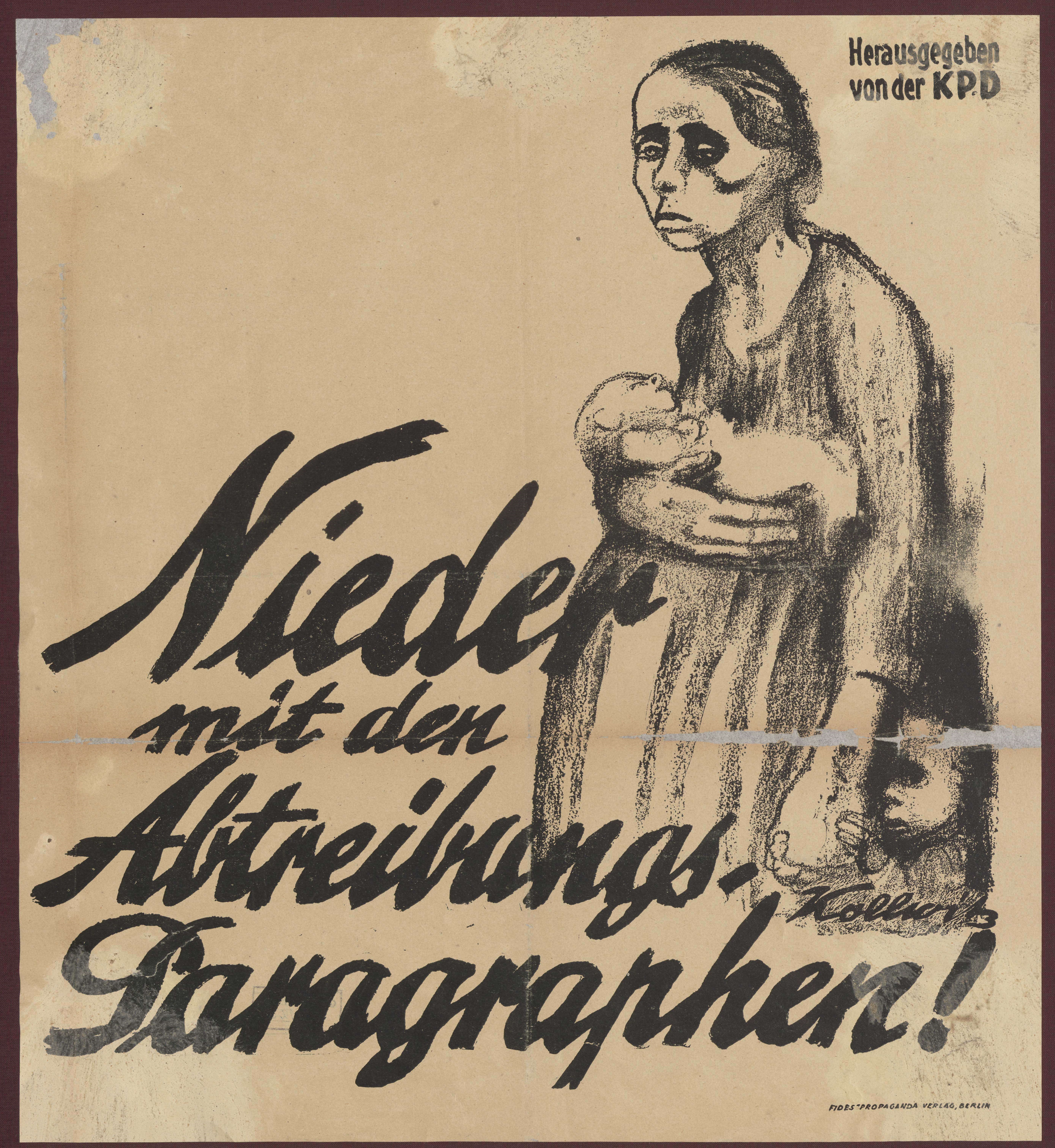 Nieder mit dem Abtreibungs-Paragraphen: Plakat der KPD, 1923