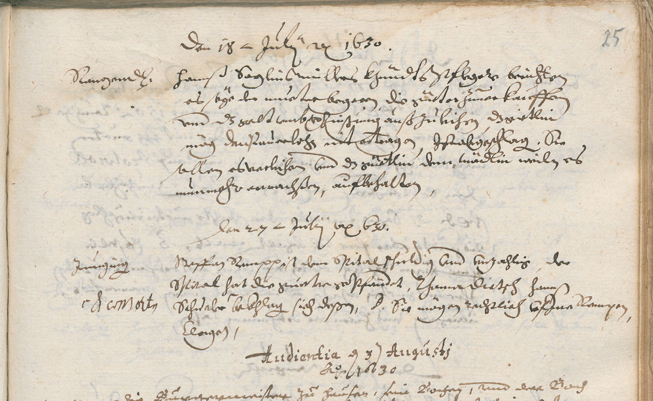 Audienzprotokolle der Grafschaft Zollern, 1630-1643 (Quelle: Landesarchiv BW, StAS Ho 1 T 8 Nr. 91, fol. 25) 