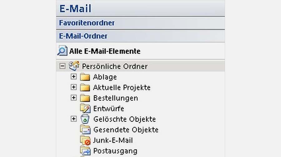 Beispiel der Ordnerstruktur eines E-Mail-Kontos
