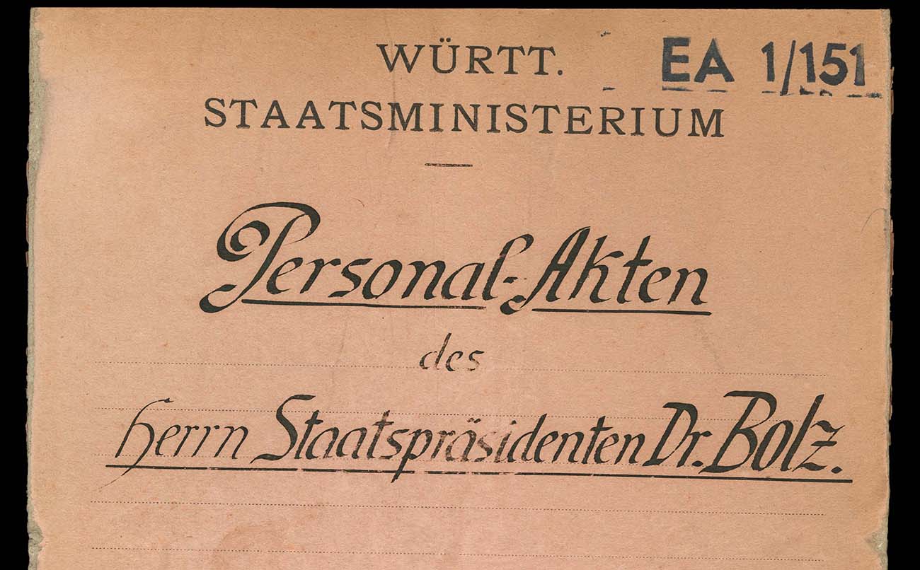 Personalakte von Eugen Bolz (1881-1945), württembergischer Staatspräsident von 1928-1933, (Quelle: Landesarchiv BW, HStAS EA 1/151 Bü 10)  