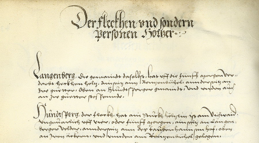 Lagerbuch des Schorndorfer Forstes, 1555, (Quelle: Landesarchiv BW, HStAS H 107-15 Bd 1 S. 43r) 