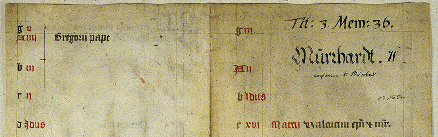 Undatiertes Kalendarfragment des Klosters Murrhardt, um 1500, (Quelle: Landesarchiv BW, HStAS A 508 Bü 18)