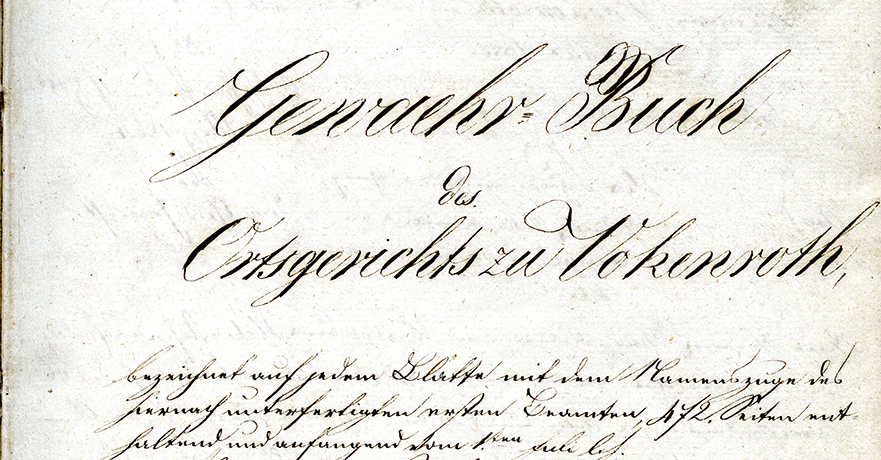 Erste Seite des genau nach den Vorschriften der badischen Instruktion von 1824 angelegten Gewährbuchs für die Gemeinde Vockenrot, (Quelle: Landesarchiv BW, StAWt-S O 17 B 18)