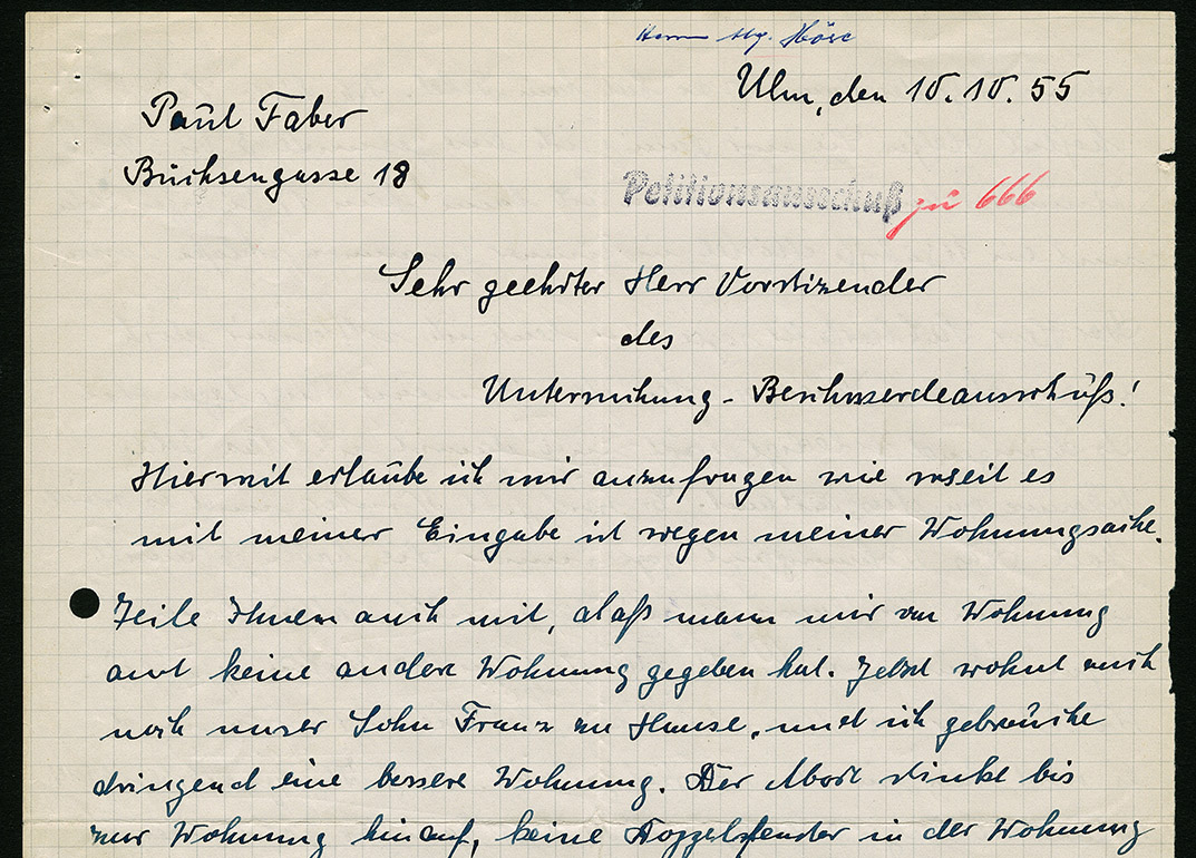 Petition an den Landtag von Baden-Württemberg, 1955, (Quelle: Landesarchiv BW, HStAS LA 2/302 Bü 39 1)