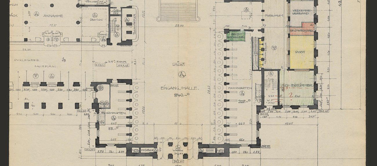Plan vom Hauptgebäude des Stuttgarter Hauptbahnhofs, 1915, im Bestand Hochbauakten der Generaldirektion der Staatseisenbahnen, (Quelle: Landesarchiv BW, StAL E 79 II Bü 812)