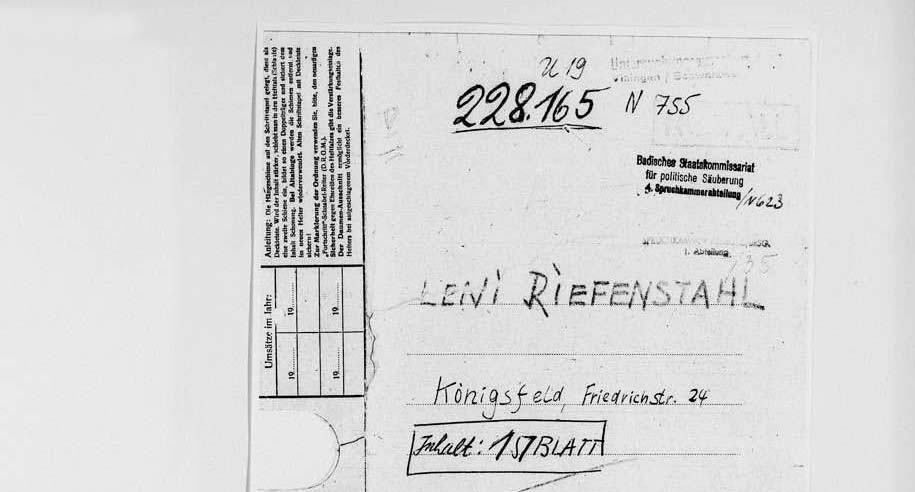 Die Akte von Leni Riefenstahl, (Quelle: Landesarchiv BW, StAF D 180/2 Nr. 228165)