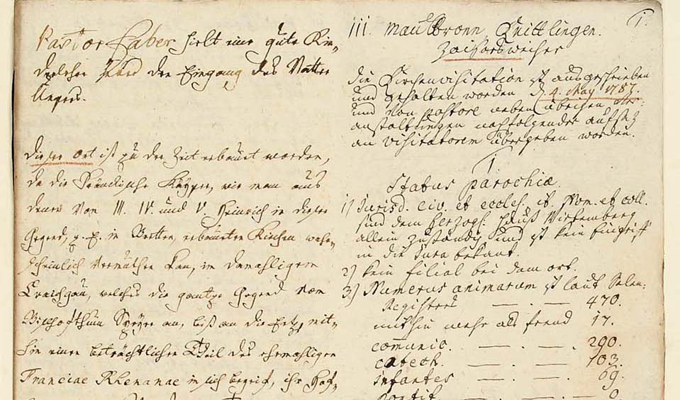 Akten zur Visitation von Zaisersweiher, 1787, (Quelle: Landesarchiv BW, HStAS A 281 Bü 972)