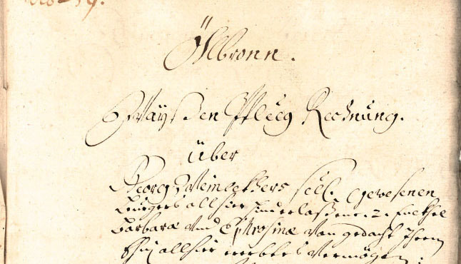 Titelblatt einer Ölbronner Pflegrechnung von 1696/97, (Quelle: Gemeindearchiv Ölbronn) 