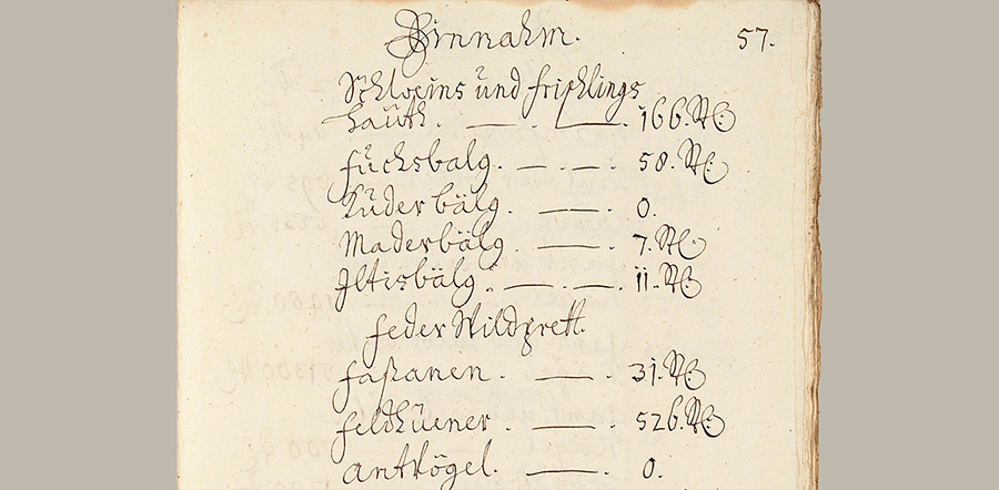 Rechnung des Oberforstamts Leonberg, 1750/51, (Quelle: Landesarchiv BW, HStAS A 302 Bd 7245 Bl. 57v)