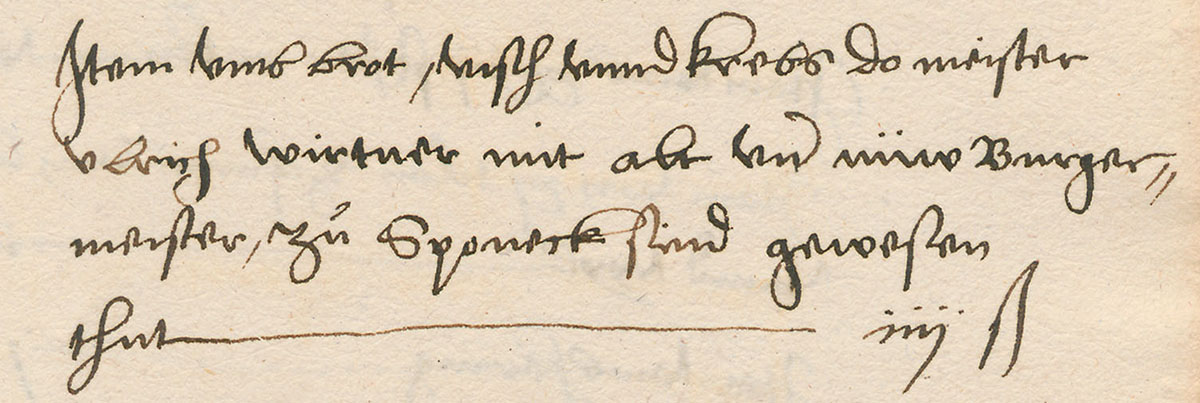 Eintrag zur Verköstigung von Alt- und Neubürgermeister von Jechtingen auf der Burg Sponeck. Vorlage: Landesarchiv GLAK 81 Nr. 1576, Blatt 36 (Vorderseite)