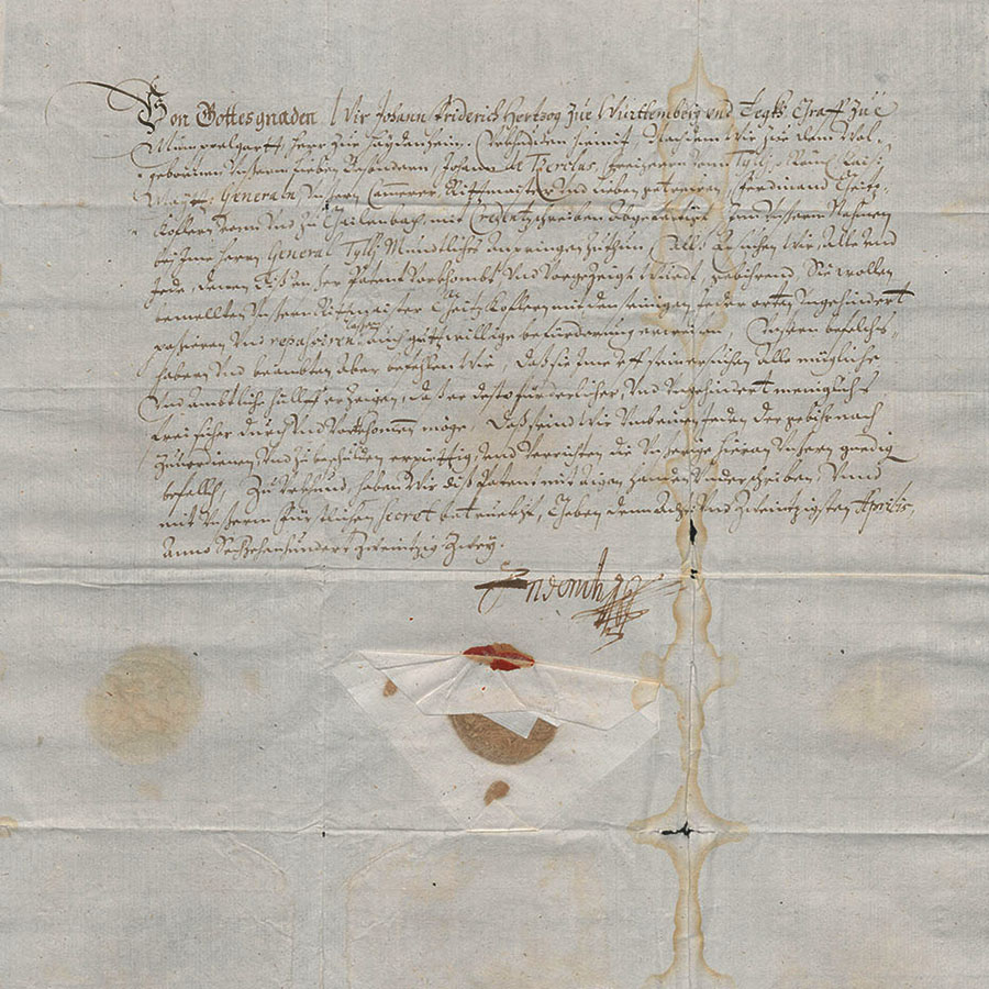 Pass für Ferdinand Geizkofler zur Reise zu General Tilly, 28. April 1622, Vorlage: Landesarchiv BW, StAL B 90 Bü 1493