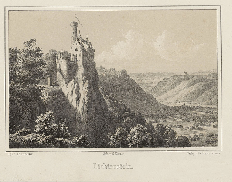 Schloss Lichtenstein, Graphik von Eberhard Emminger, ca. 1860. Quelle: WLB Stuttgart