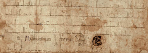 Ludwig der Fromme, Sohn Karls des Großen, nimmt mit dieser Urkunde das Benediktinerkloster Ellwangen 814 unter seinen eigenen kaiserlichen Schutz. (HStAS H 51 U 2)