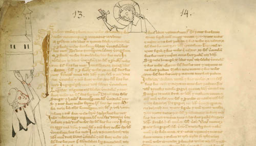 Welf IV. († 1101), Abbildung im Codex maior traditionum Weingartensium, zweite Hälfte 13. Jahrhundert (HStAS B 515 Bd. 2a Sp 13-14)