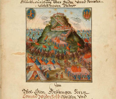 Belagerung des Hohentwiels, Zeichnung von Johann Ebermaier, 1649 (HStAS J 1 Bd. 98)